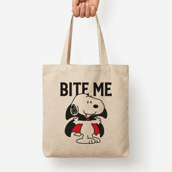 Bite Me Cartoon Beagle Tote Bag — Natural / Large