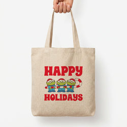 Happy Holidays Cute Green Aliens Tote Bag — Natural / Large