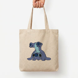 Cute Blue Alien Handstand Tote Bag — Natural / Large