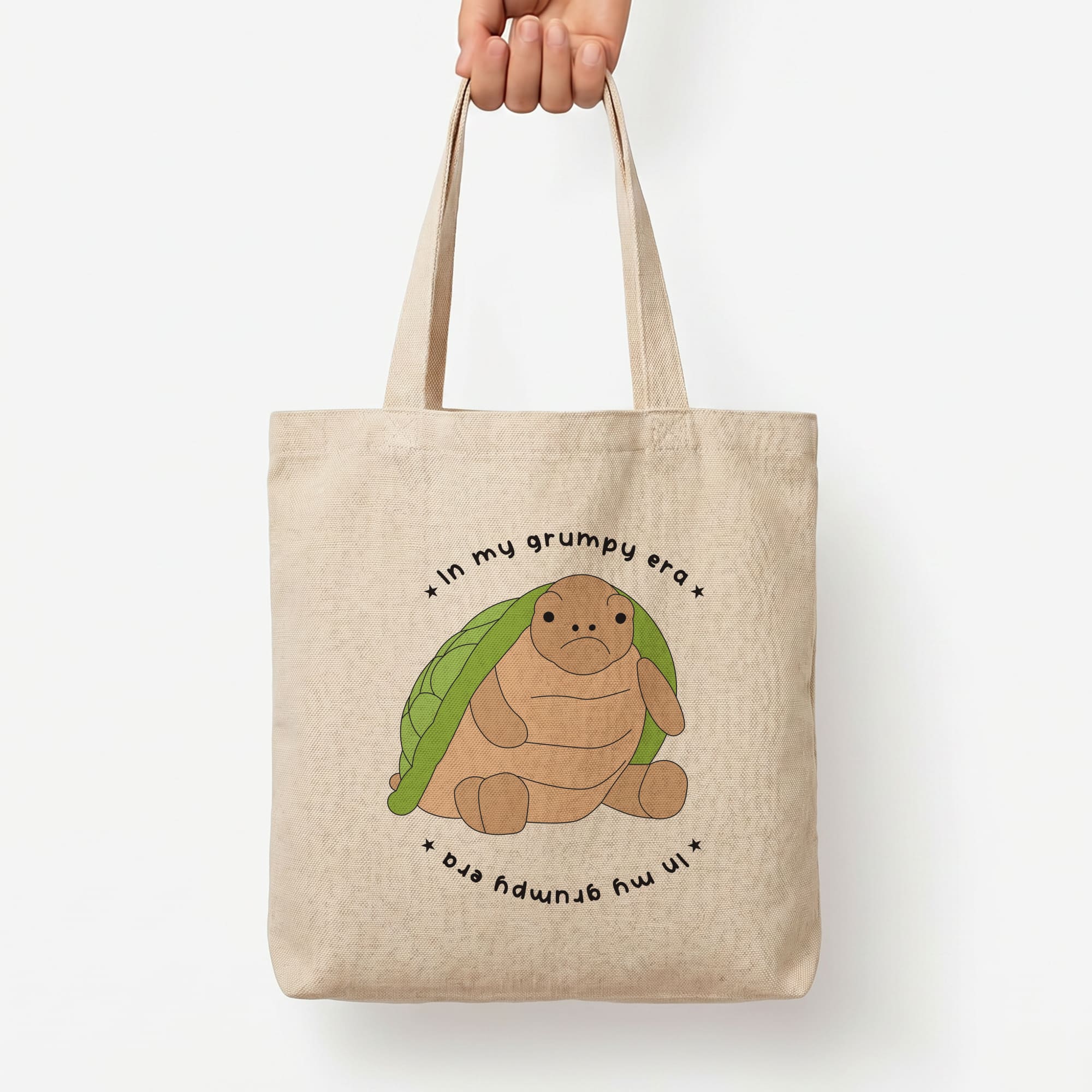 Grumpy Era Turtle Tote Bag — Natural / Large
