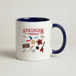 Stranger Things Cartoon Icons Coffee Navy Blue Mug