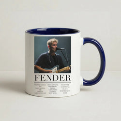Fender Orange Song List Coffee Navy Blue Mug