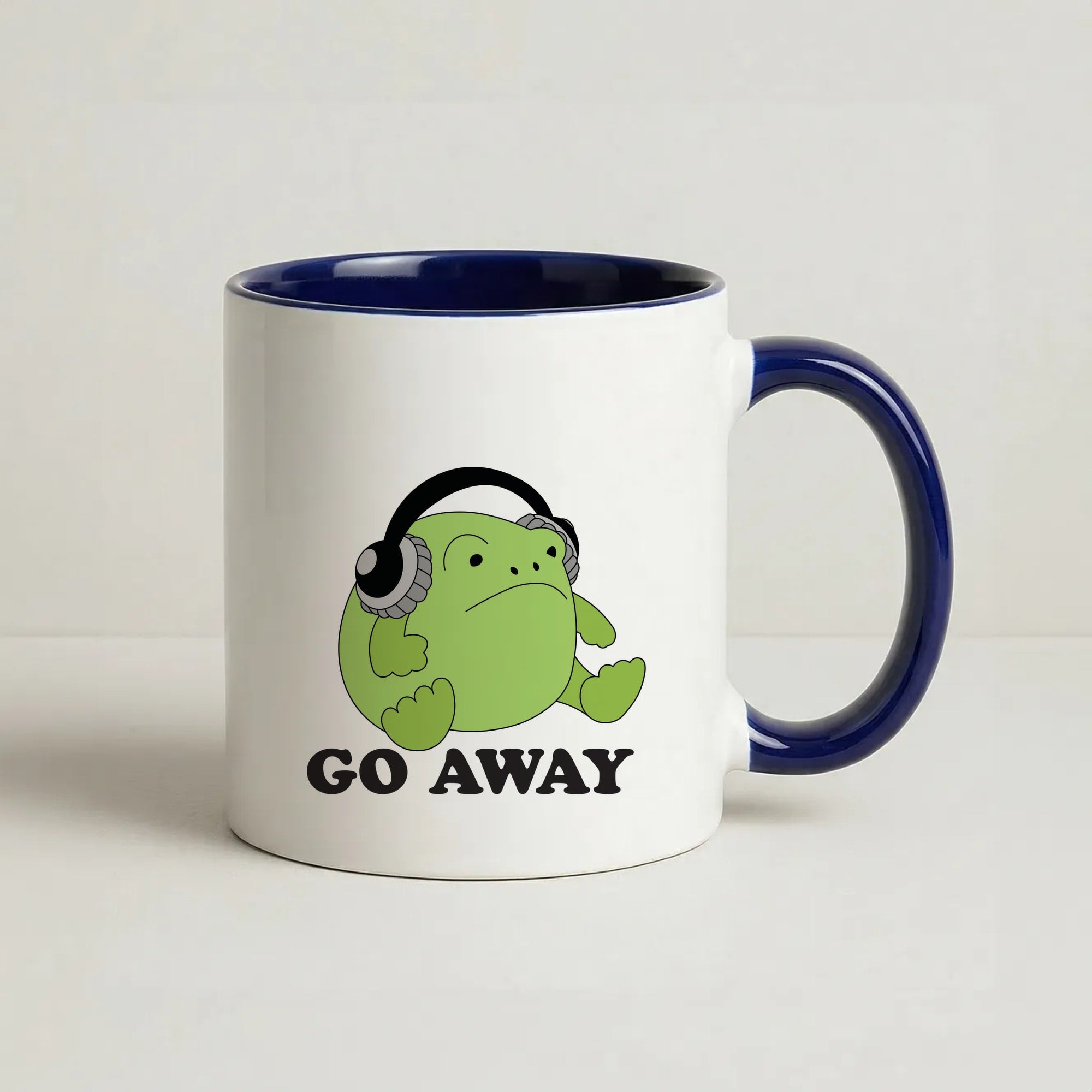 Go Away Grumpy Frog  Coffee Navy Blue Mug