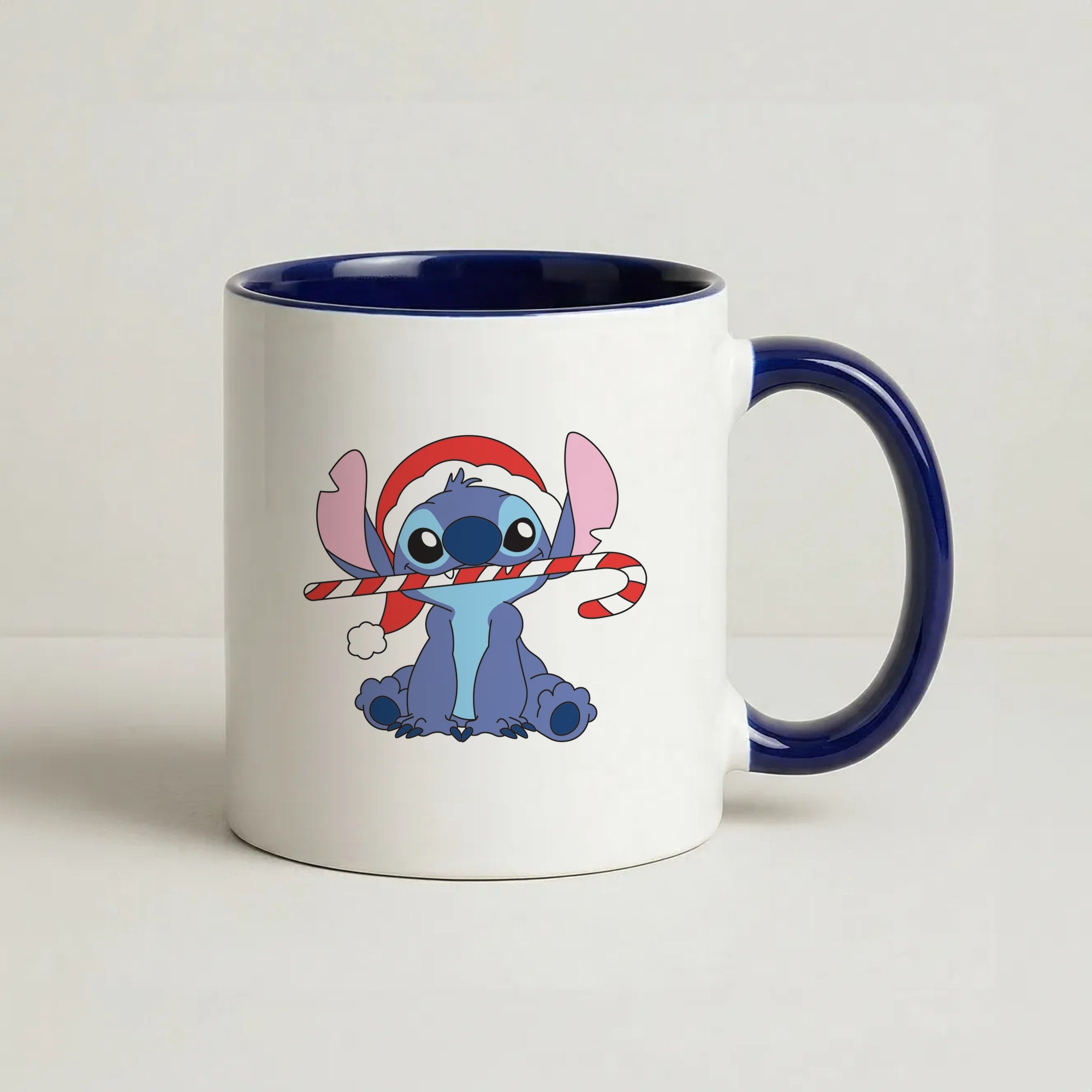 Cute Blue Alien Candycane Coffee Navy Blue Mug