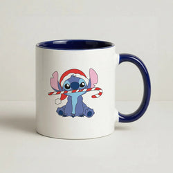 Cute Blue Alien Candycane Coffee Navy Blue Mug