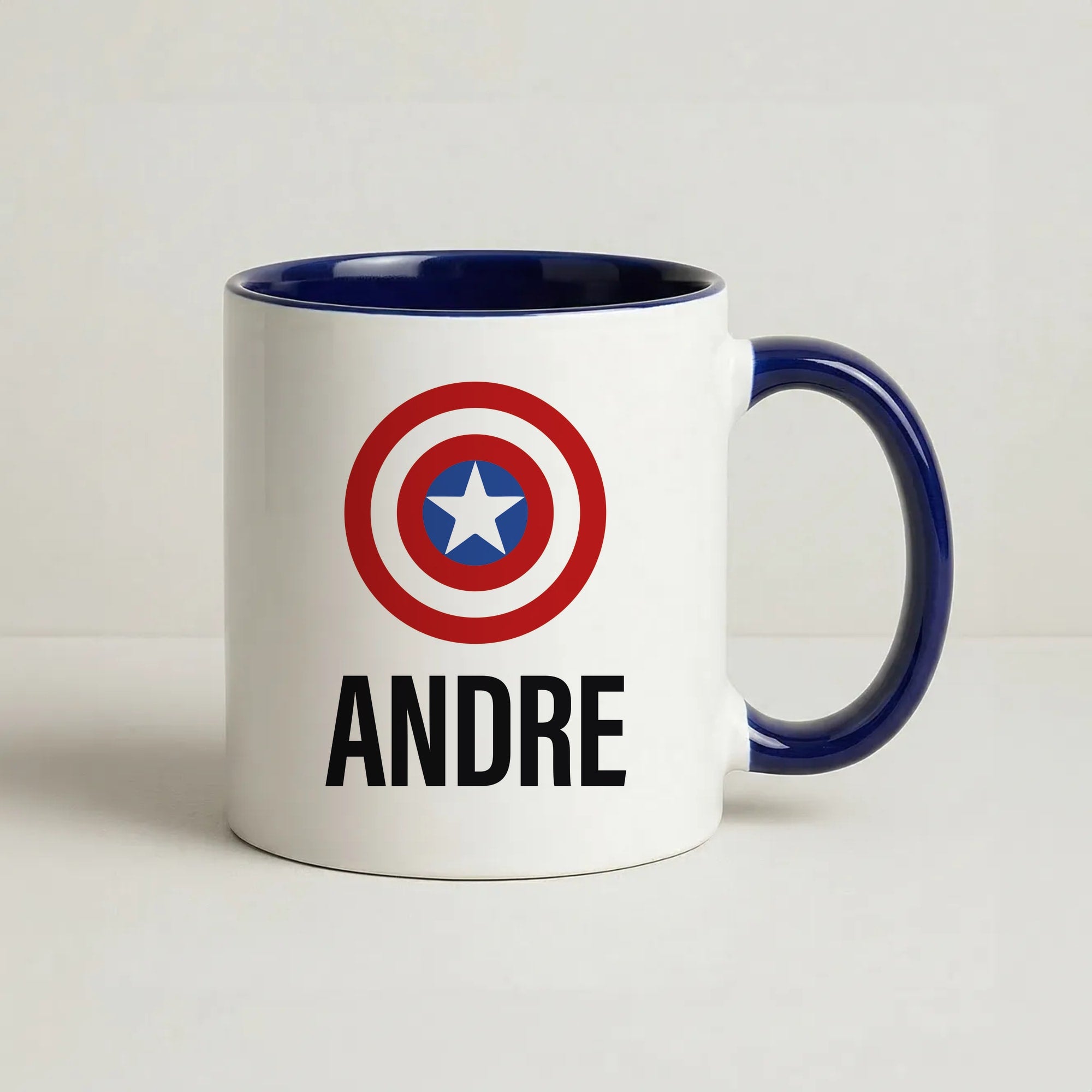 Captain America - Personalised Superhero Comic Coffee Navy Blue Mug