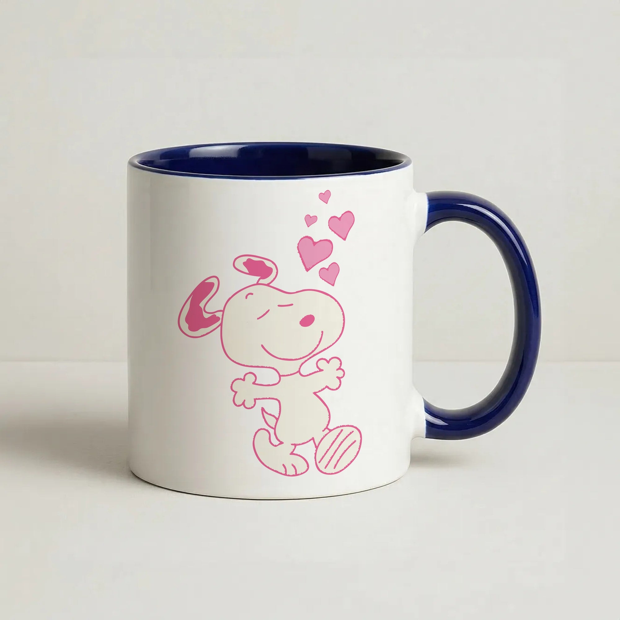 Cartoon Beagle Valentine Hearts Pattern Coffee Navy Blue Mug