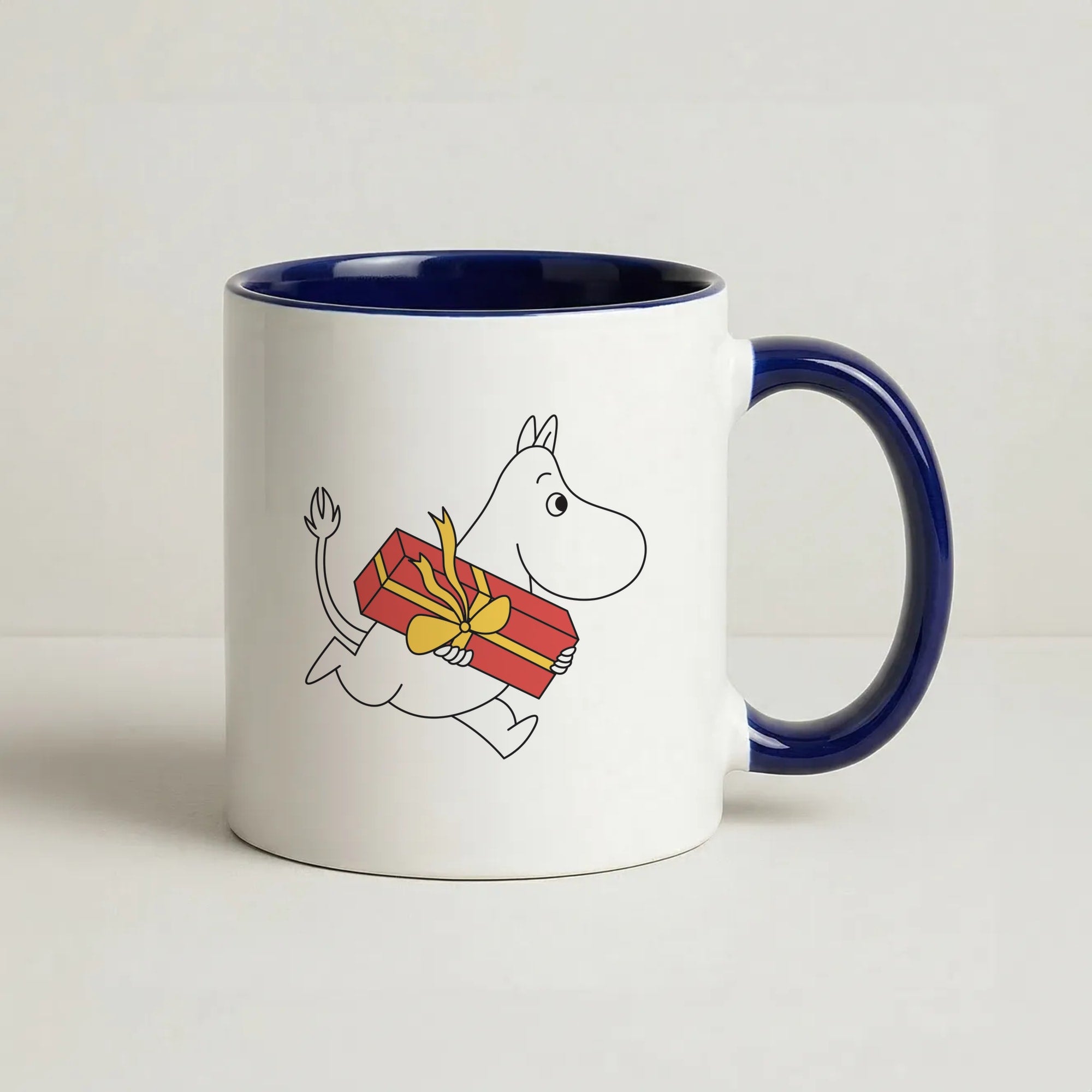 Red Present Moom Coffee Navy Blue Mug