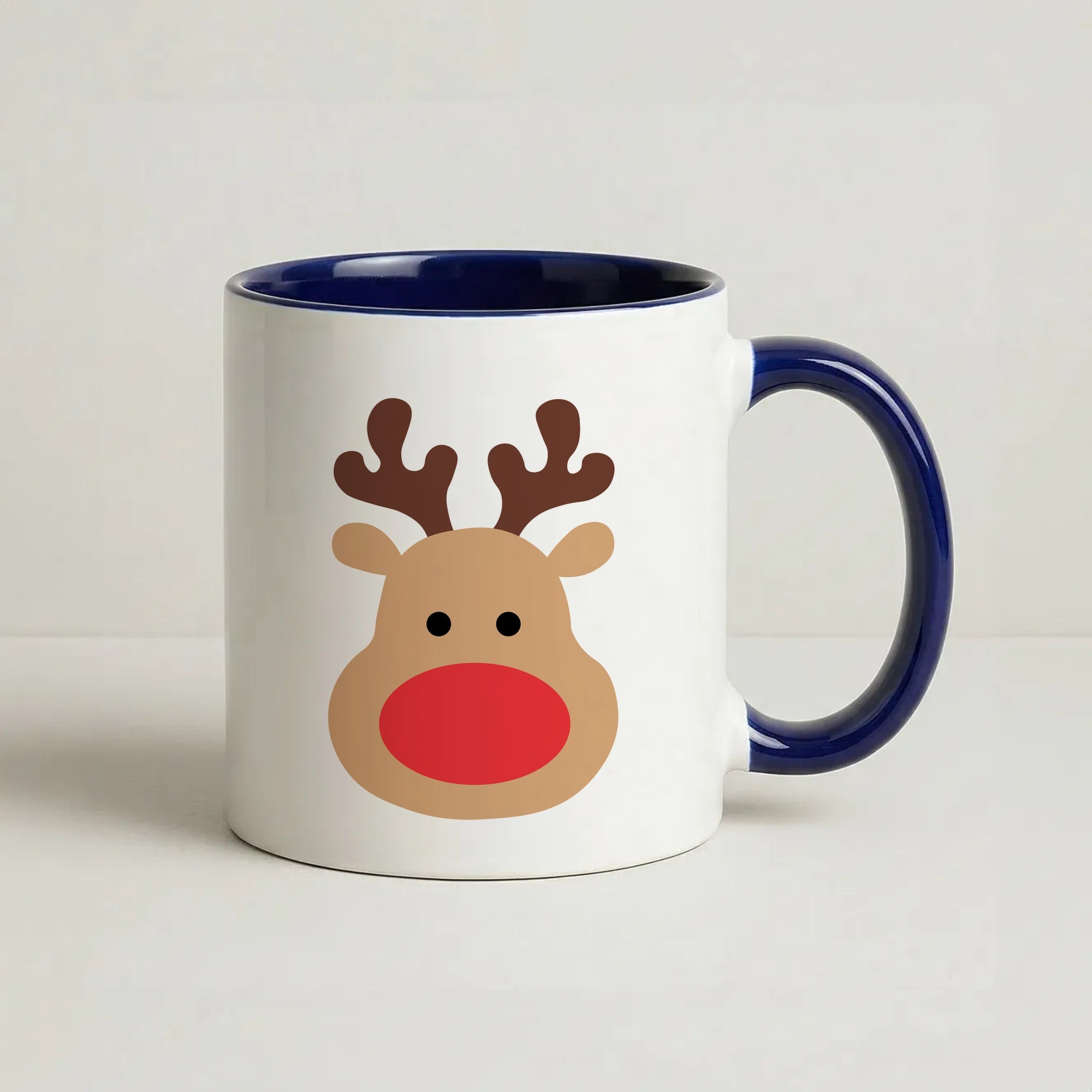 Rudolph Face - Christmas Coffee Navy Blue Mug