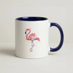Watercolour Flamingo Painting Coffee Navy Blue Mug