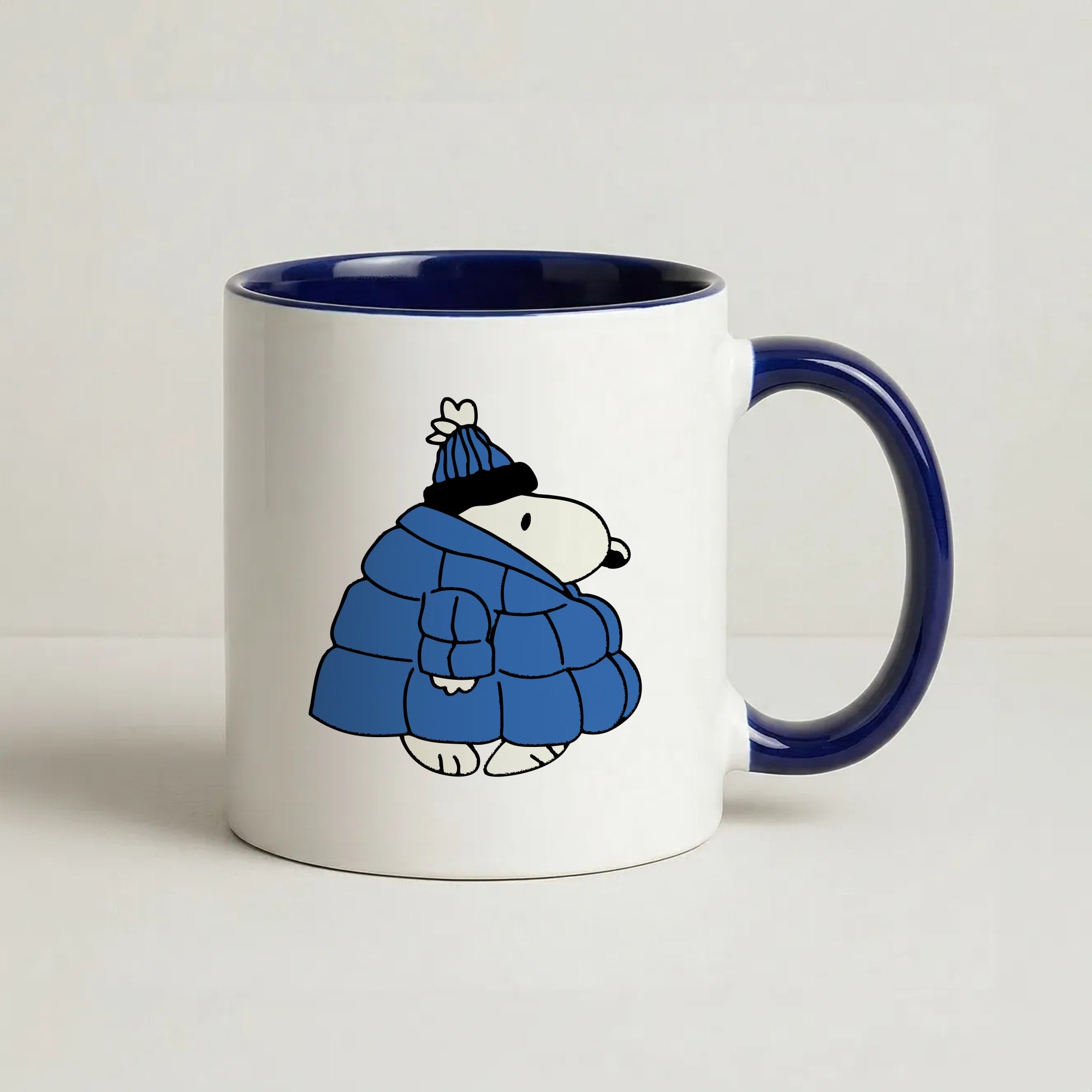 Cartoon Beagle Puffer Jacket Blue Coffee Navy Blue Mug