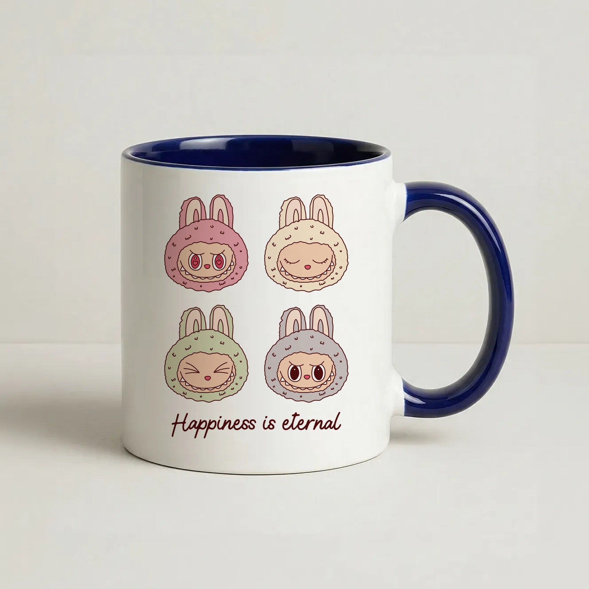 Happiness Is Eternal Monsters Coffee Navy Blue Mug