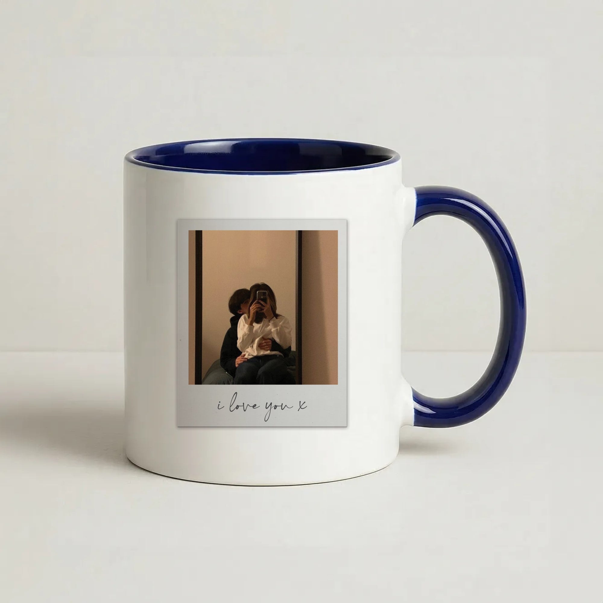 I Love You Polaroid - Personalised Couples Coffee Navy Blue Mug