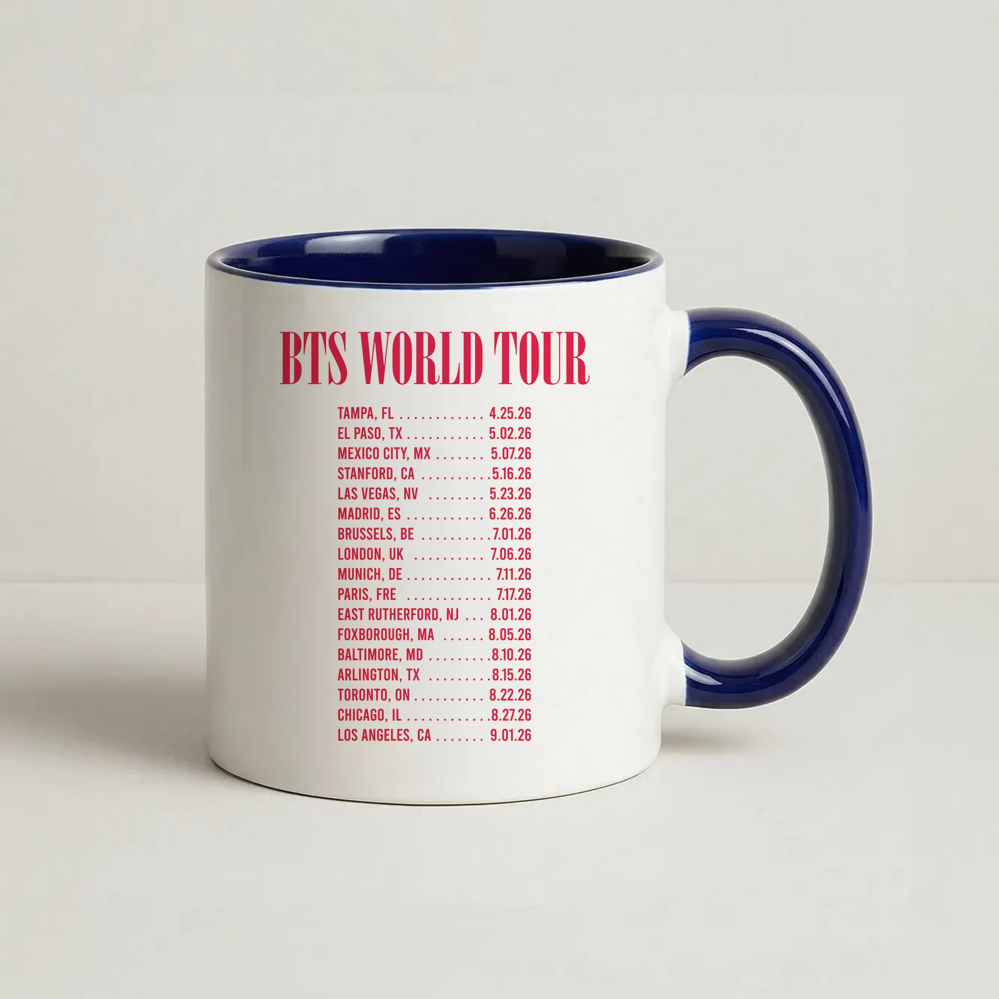 K-Pop Band World Tour List 2026 Coffee Navy Blue Mug