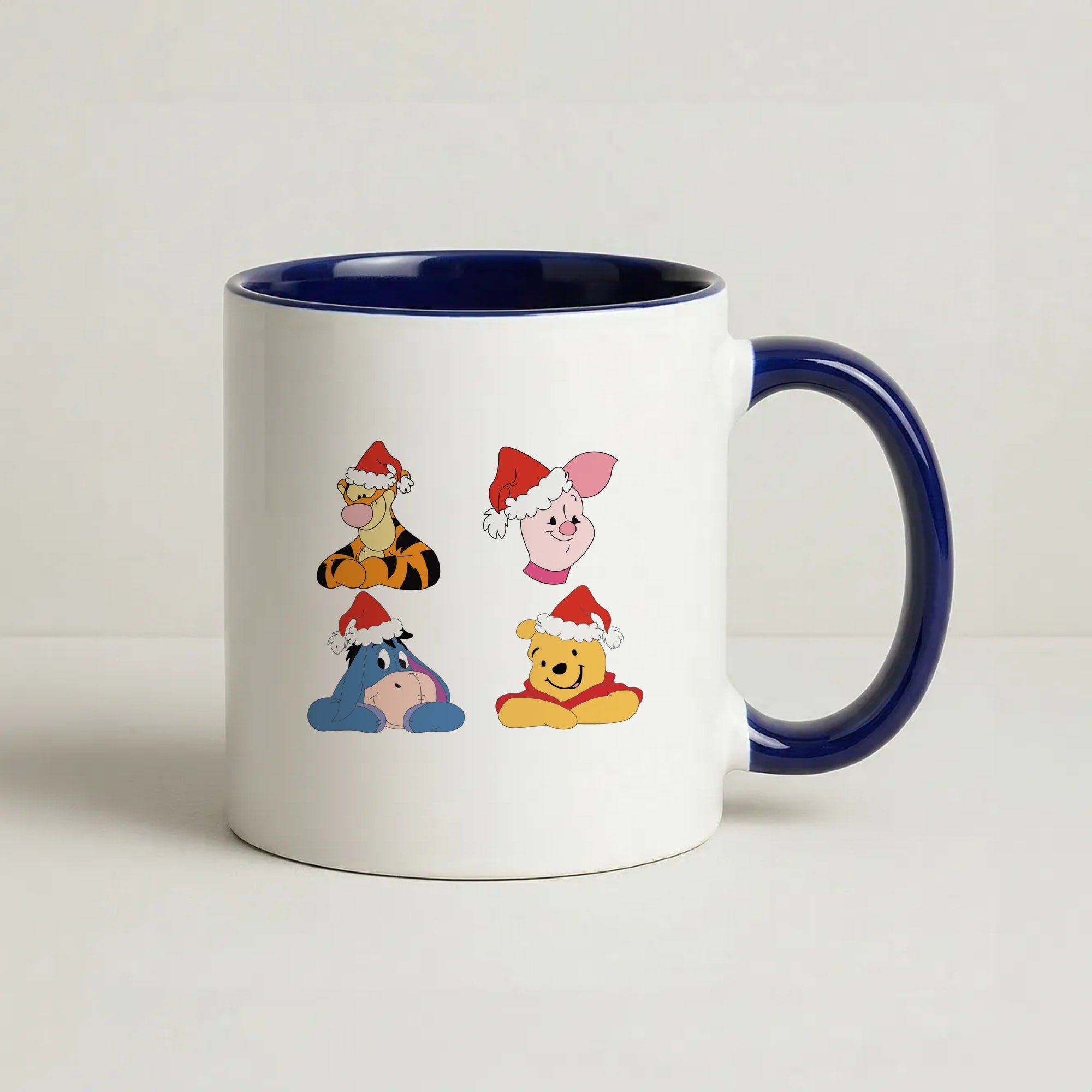 Bear, Tiger, Donkey and Pig Pattern Christmas Coffee Navy Blue Mug