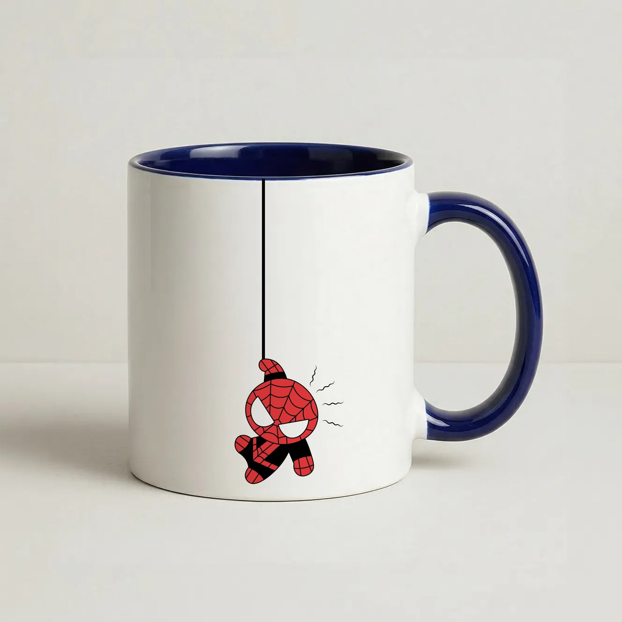 Gray Hanging Spider Hero Coffee Navy Blue Mug