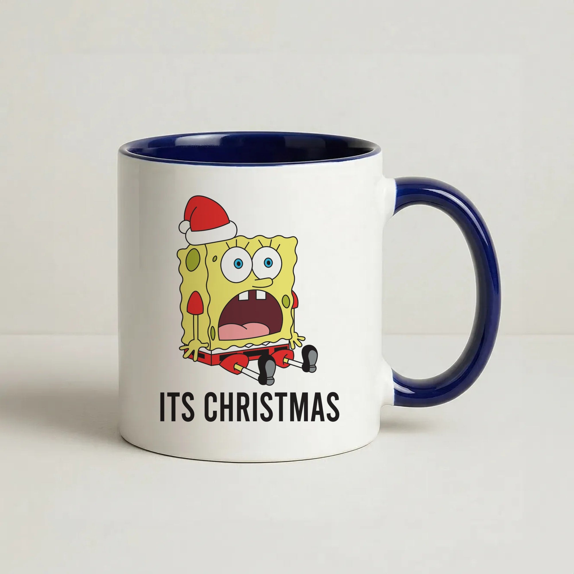 It's Christmas Cartoon Sponge Coffee Navy Blue Mug