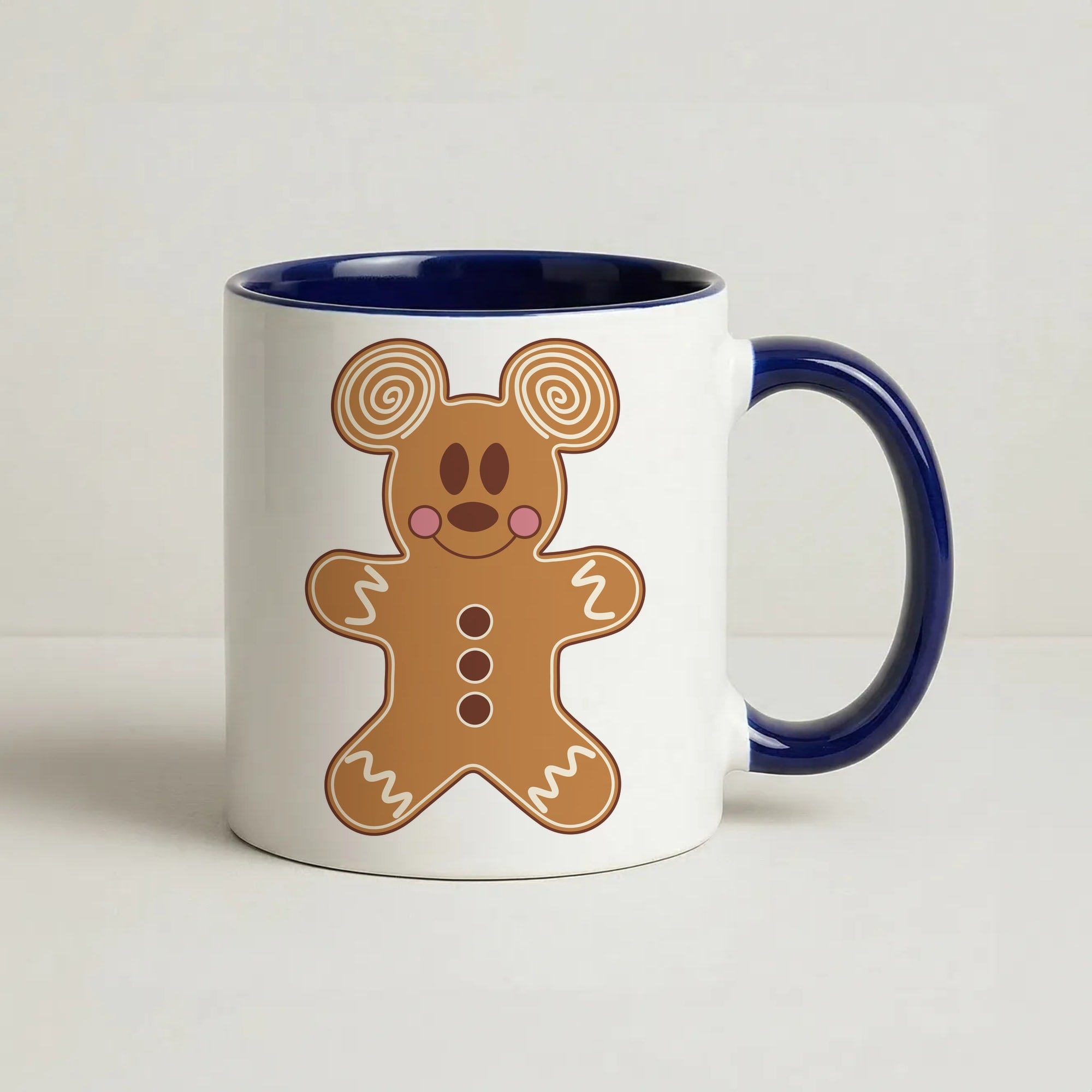 Cartoon Mouse Gingerbread Coffee Navy Blue Mug