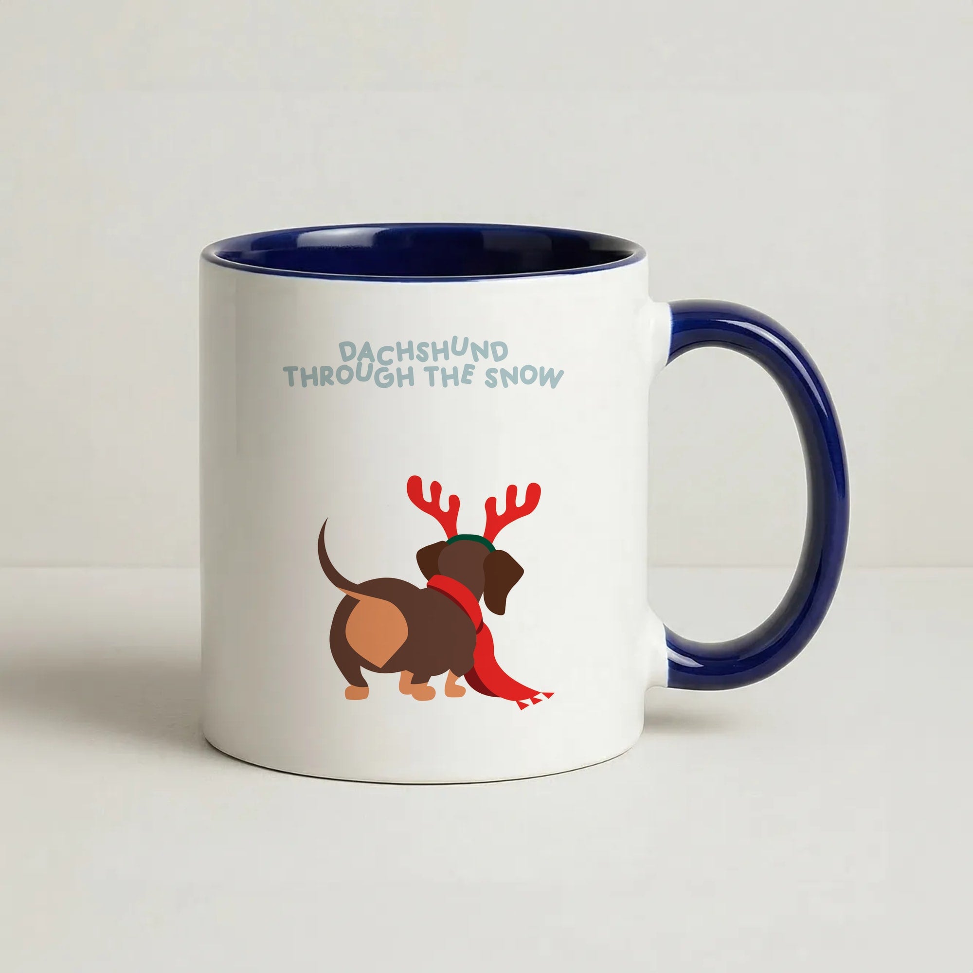 Dachshund Through The Snow - Christmas Coffee Navy Blue Mug
