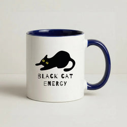 Black Cat Energy Coffee Navy Blue Mug