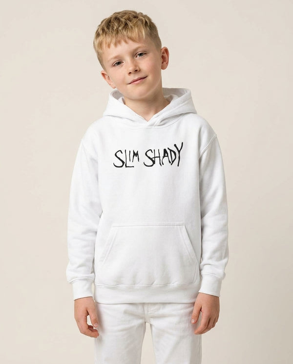 Slim Shady Kids Hoodie — White Front, worn