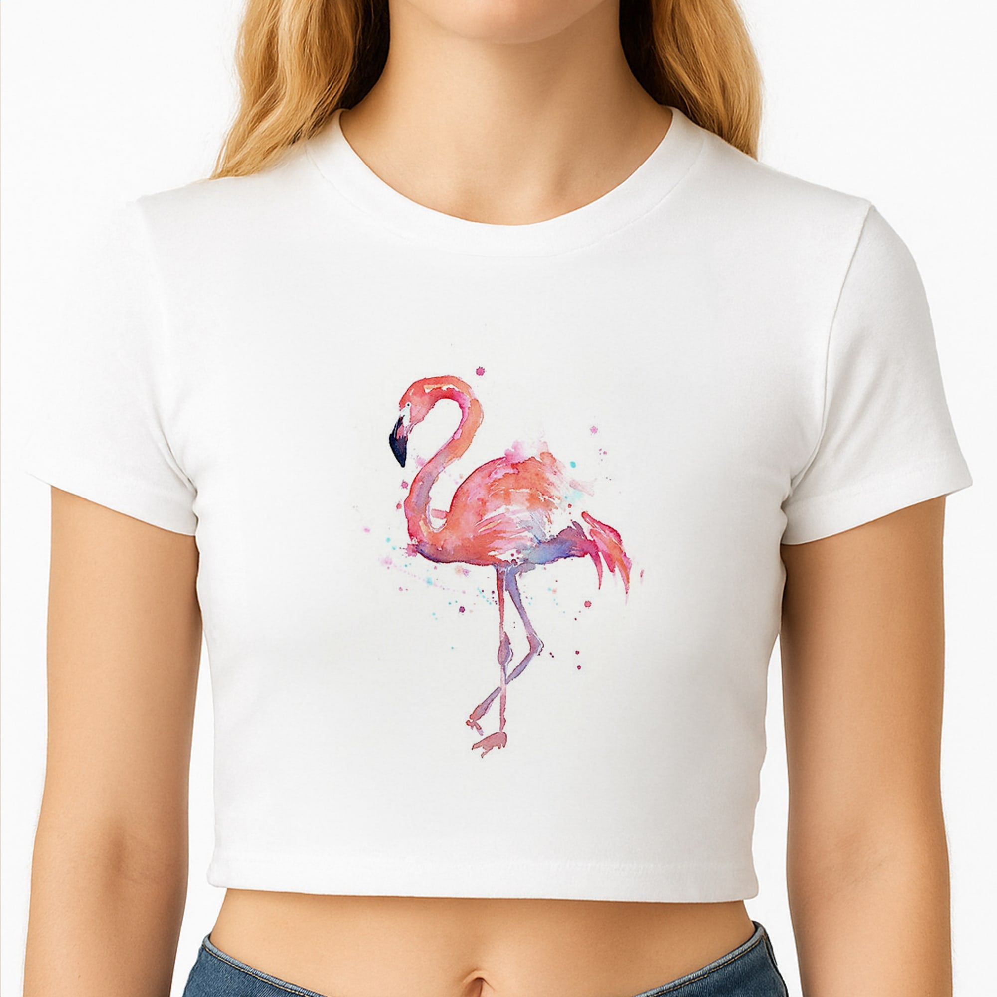 Watercolour Flamingo Painting Crop Top