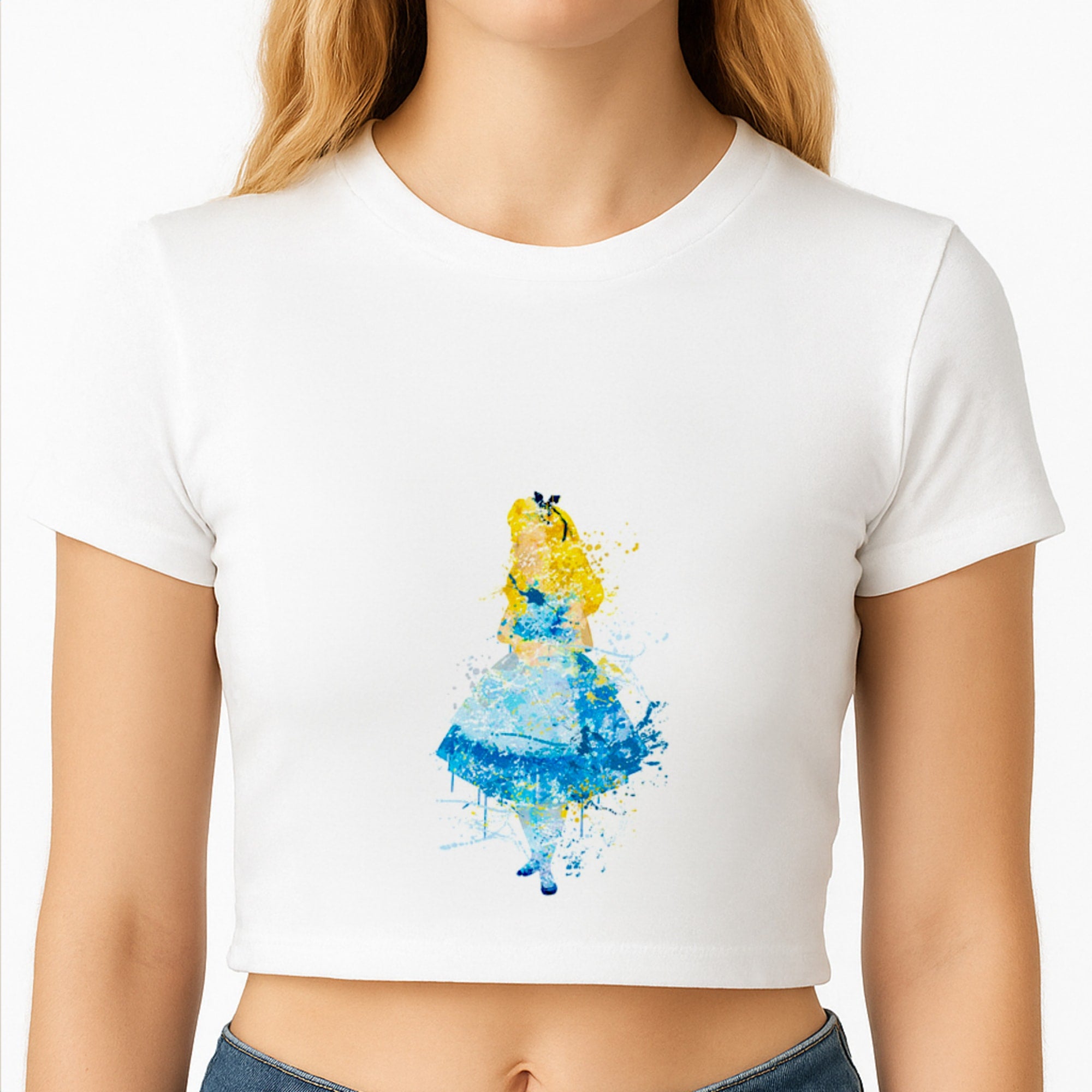 Watercolour Alice in Wonderland Fairytale Crop Top