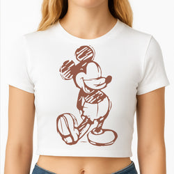 Sketched Mouse Outline Beige  Crop Top
