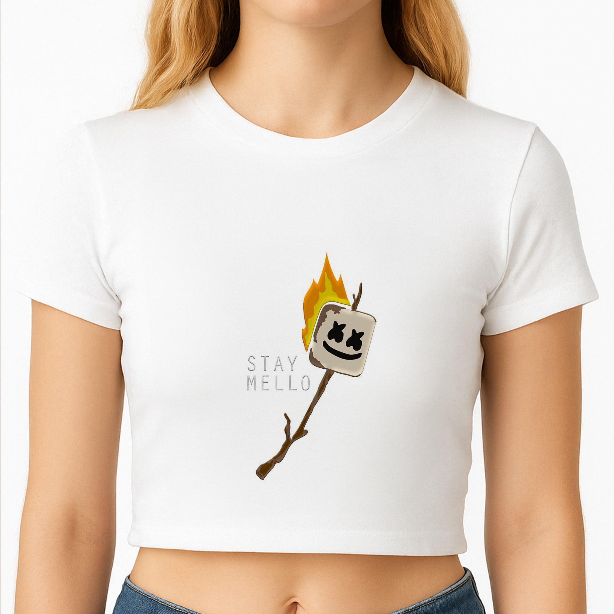 Stay Mello White Helmet DJw - White Helmet DJ Crop Top