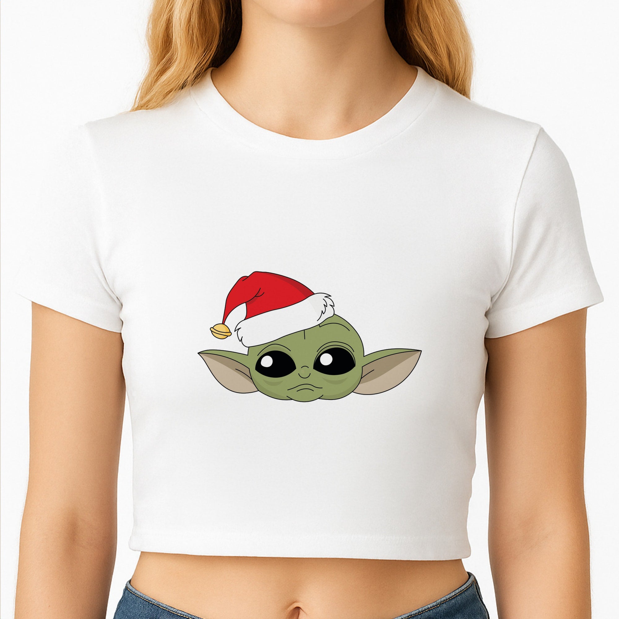 Baby Yoda Christmas Pattern Crop Top