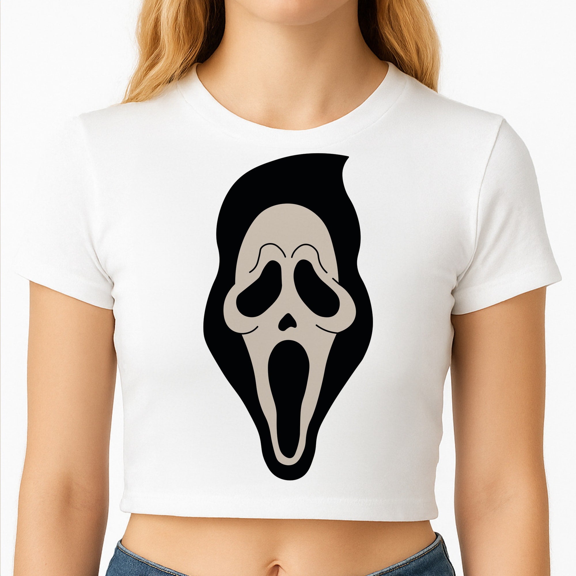 Pink Ghostface Pattern - Scream Crop Top