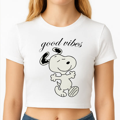 Good Vibes Cartoon Beagle Crop Top