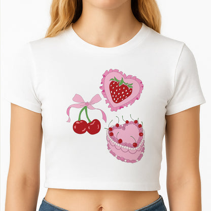 Cherries, Strawberries And Cake - Valentine's Day Crop Top