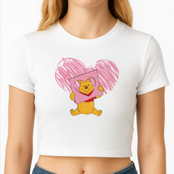 Pooh Heart Drawing Valentine's Crop Top