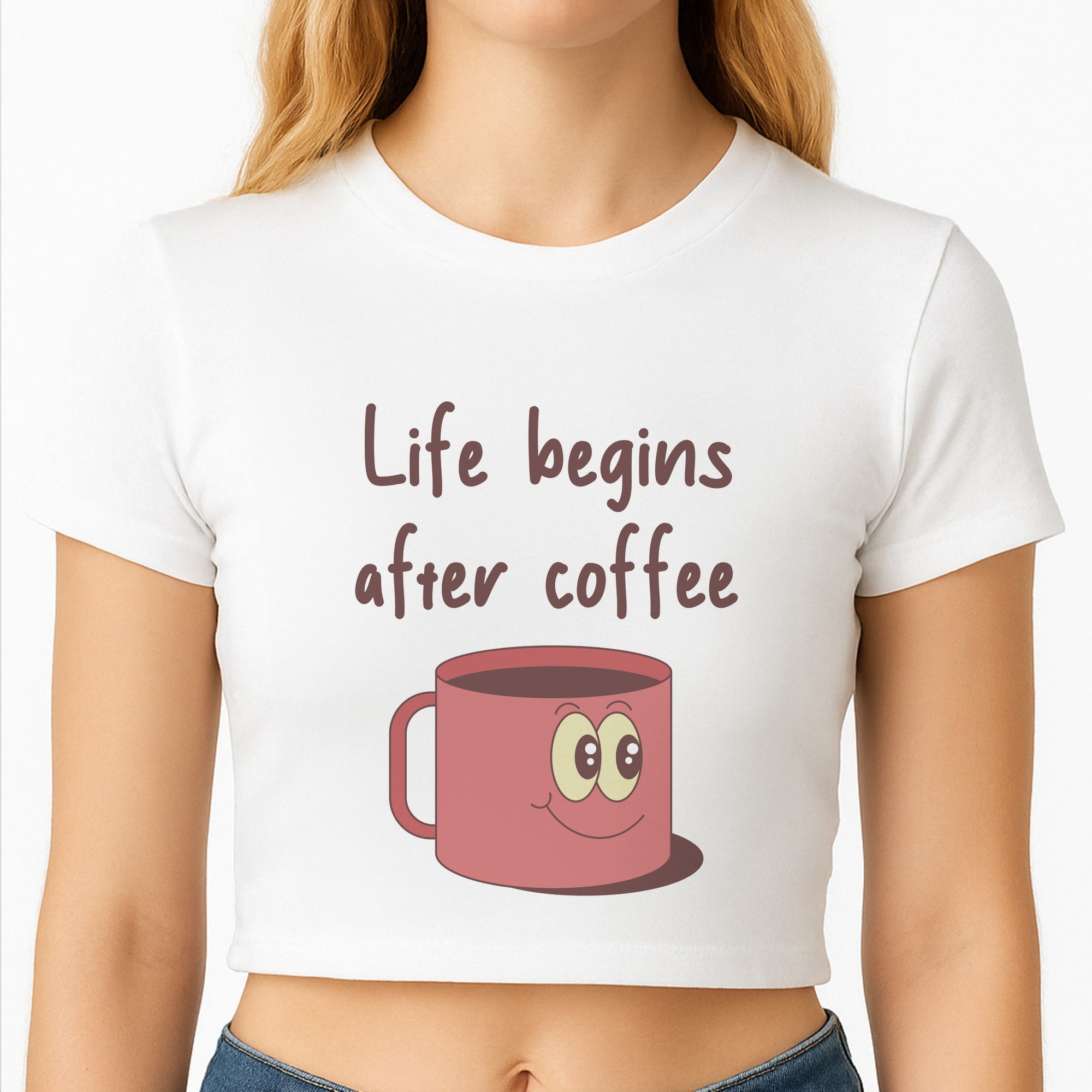 Life Begins After Coffee - Aesthetic Quote Crop Top