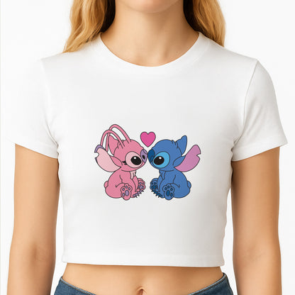 Angel And Blue Alien - Pink Alien Crop Top