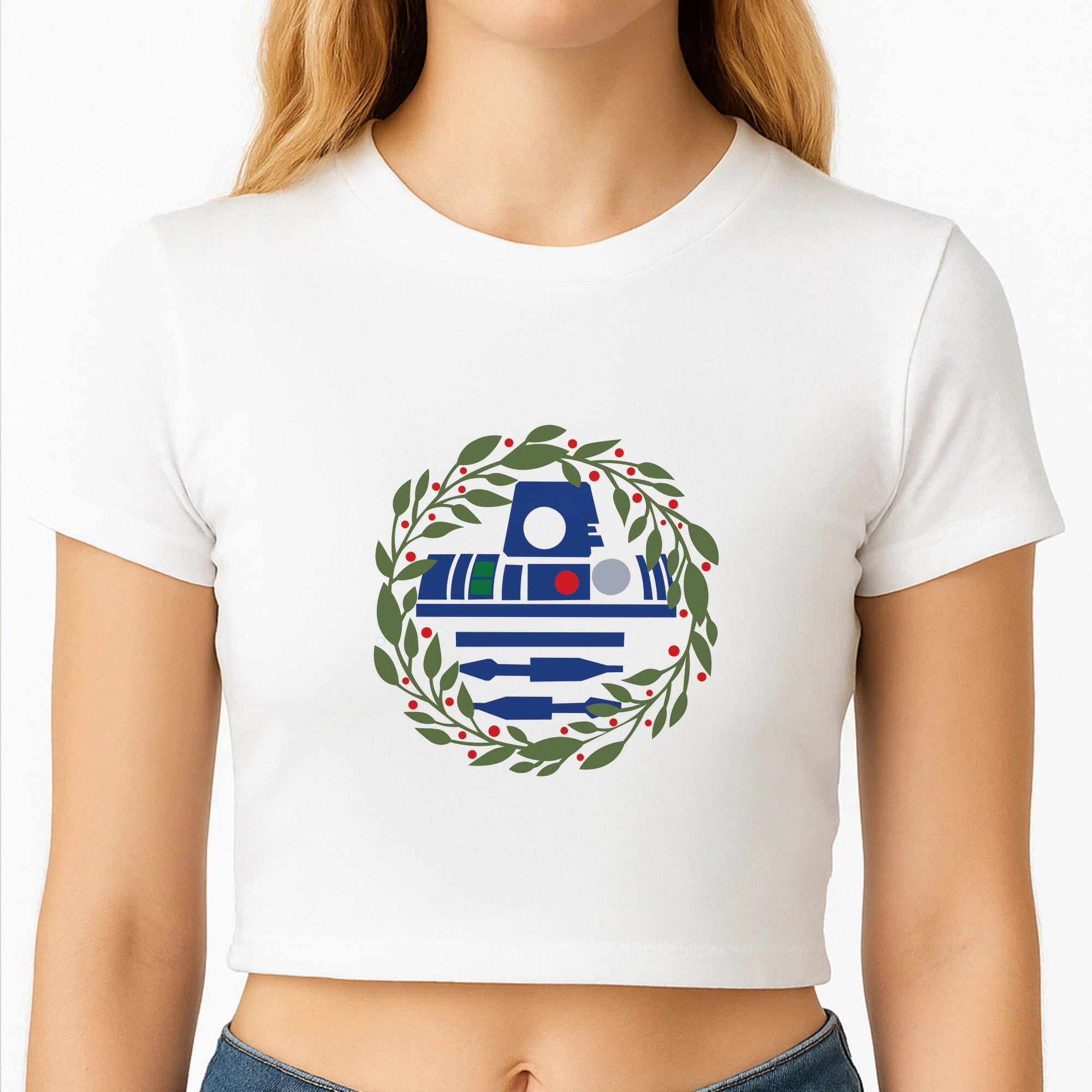 R2D2 Christmas Wreath Crop Top