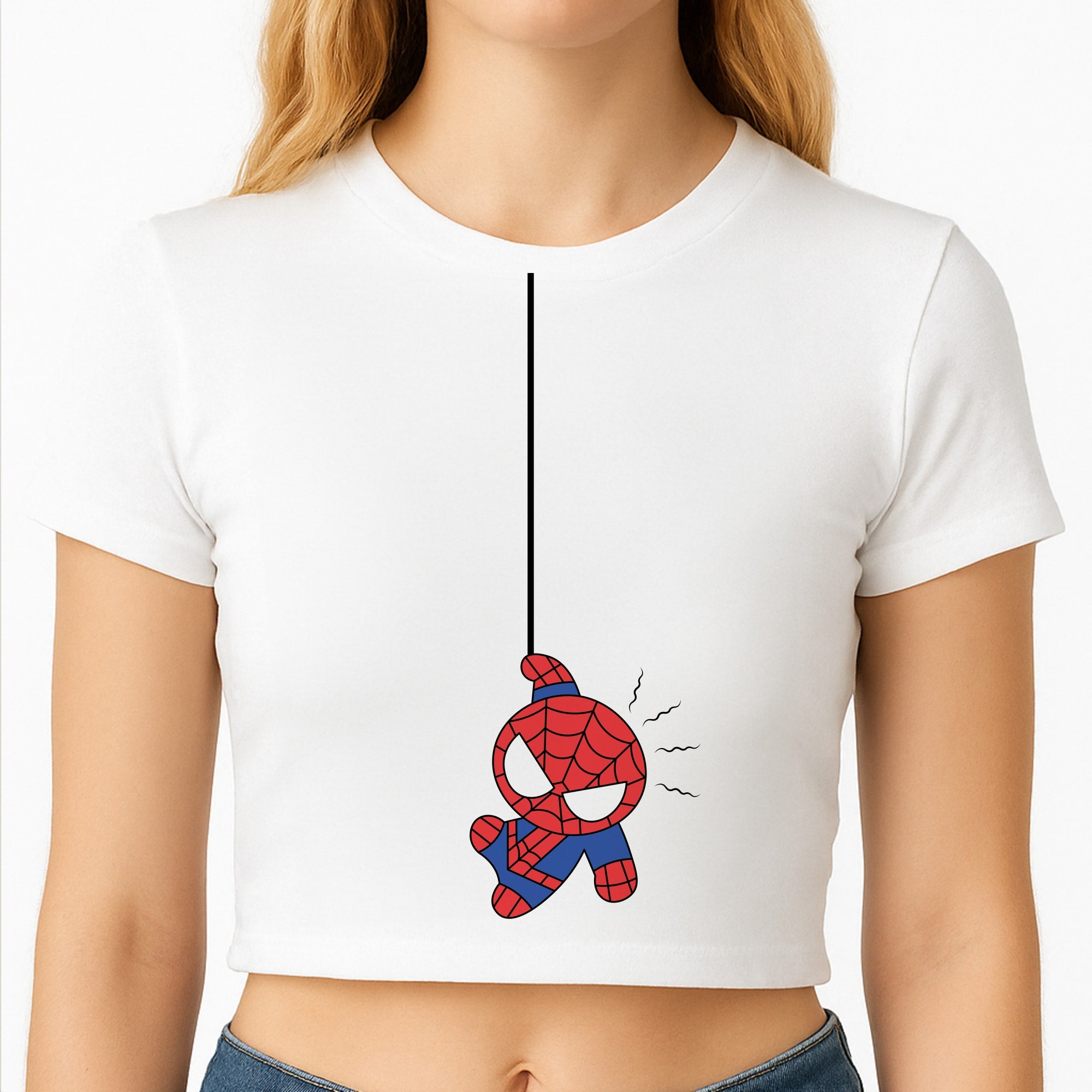 Blue Hanging Spider Hero Crop Top