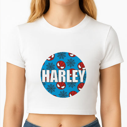 Spiderman And Webs - Personalised Superhero Comic Crop Top