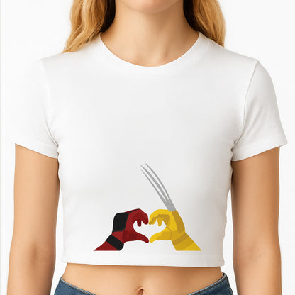 Red And Yellow Heroes Love Heart Crop Top