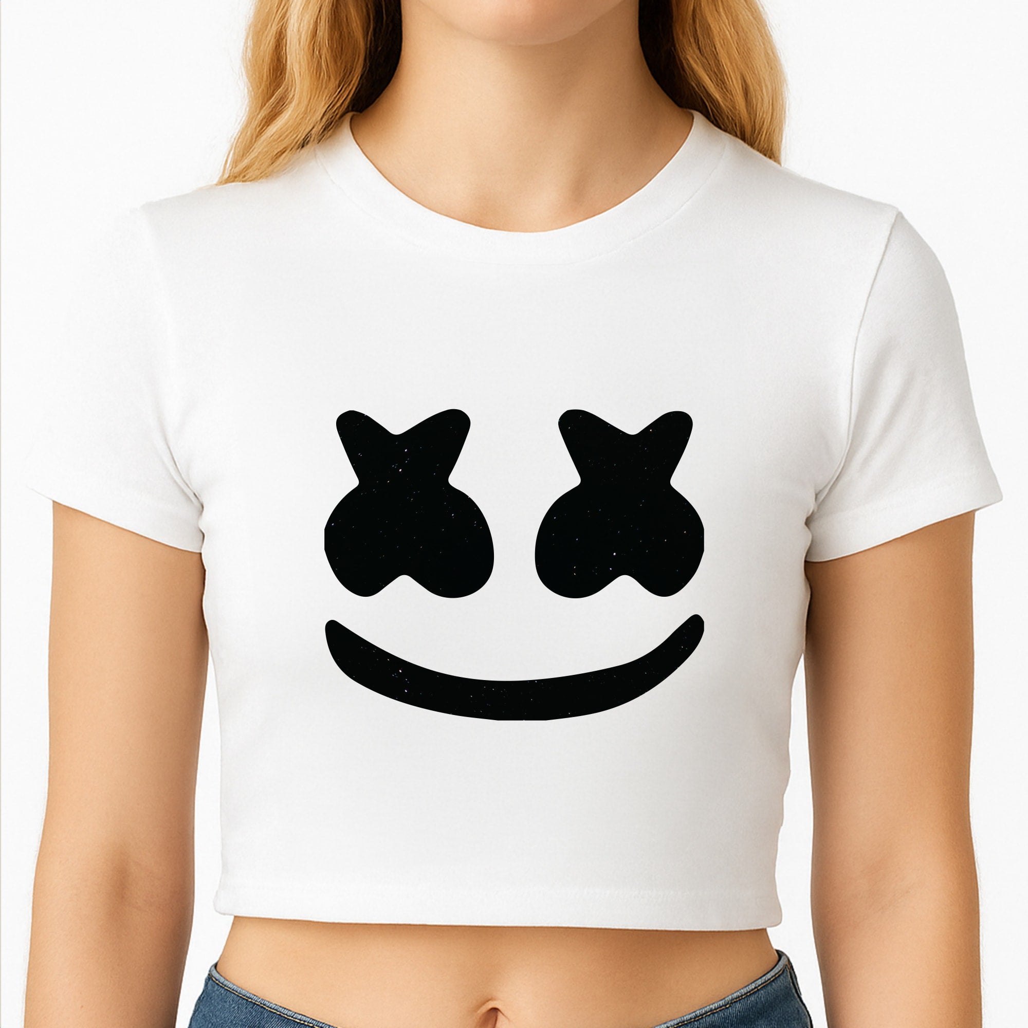 Black And White Helmet In Space  Crop Top