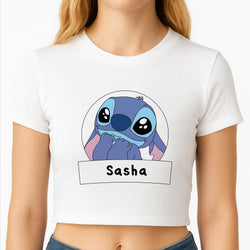Personalised Cute Blue Alien Crop Top