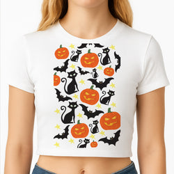 Pumpkin And Cats - Halloween Crop Top