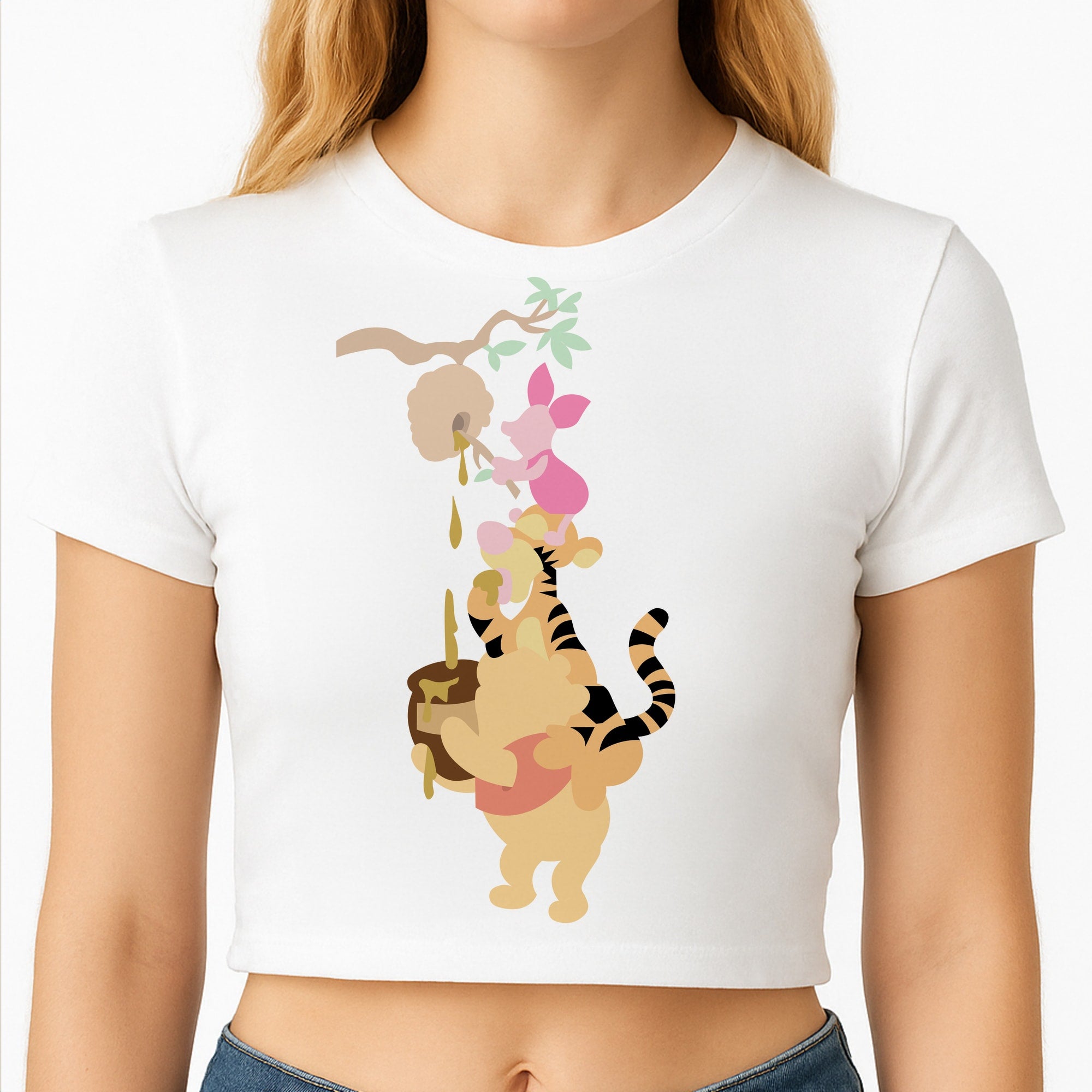 Bouncing Tiger , Piglet , Yellow Bear Crop Top