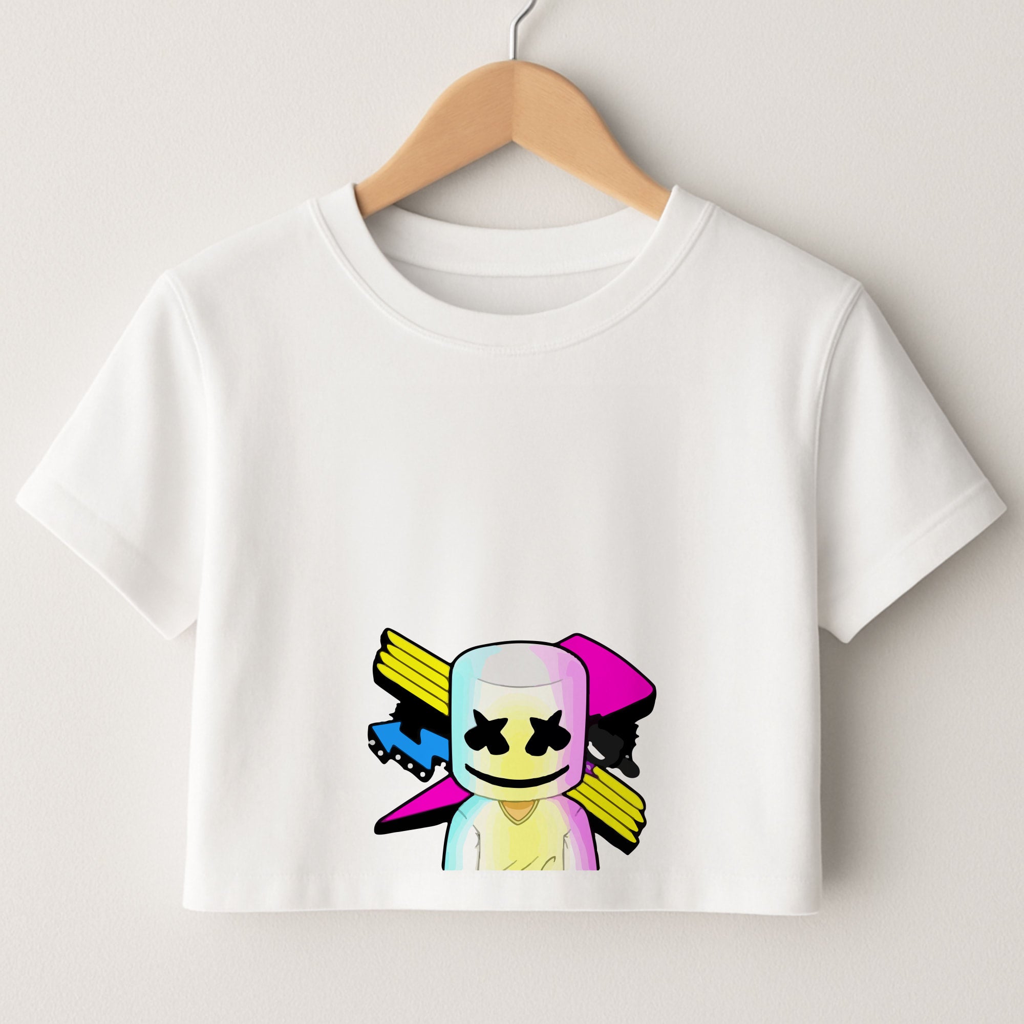Neon Logo White Helmet DJ Crop Top