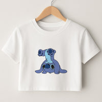 Cute Blue Alien Handstand Crop Top