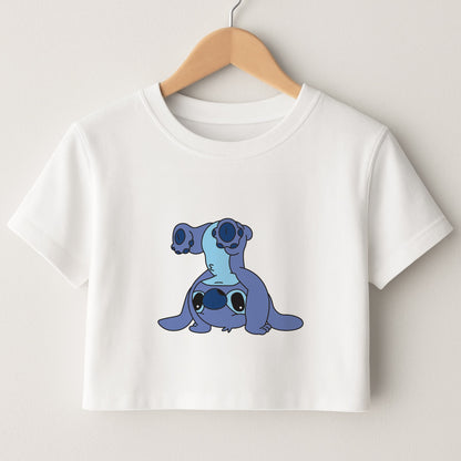 Cute Blue Alien Handstand Crop Top