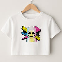 Neon Logo White Helmet DJ Crop Top