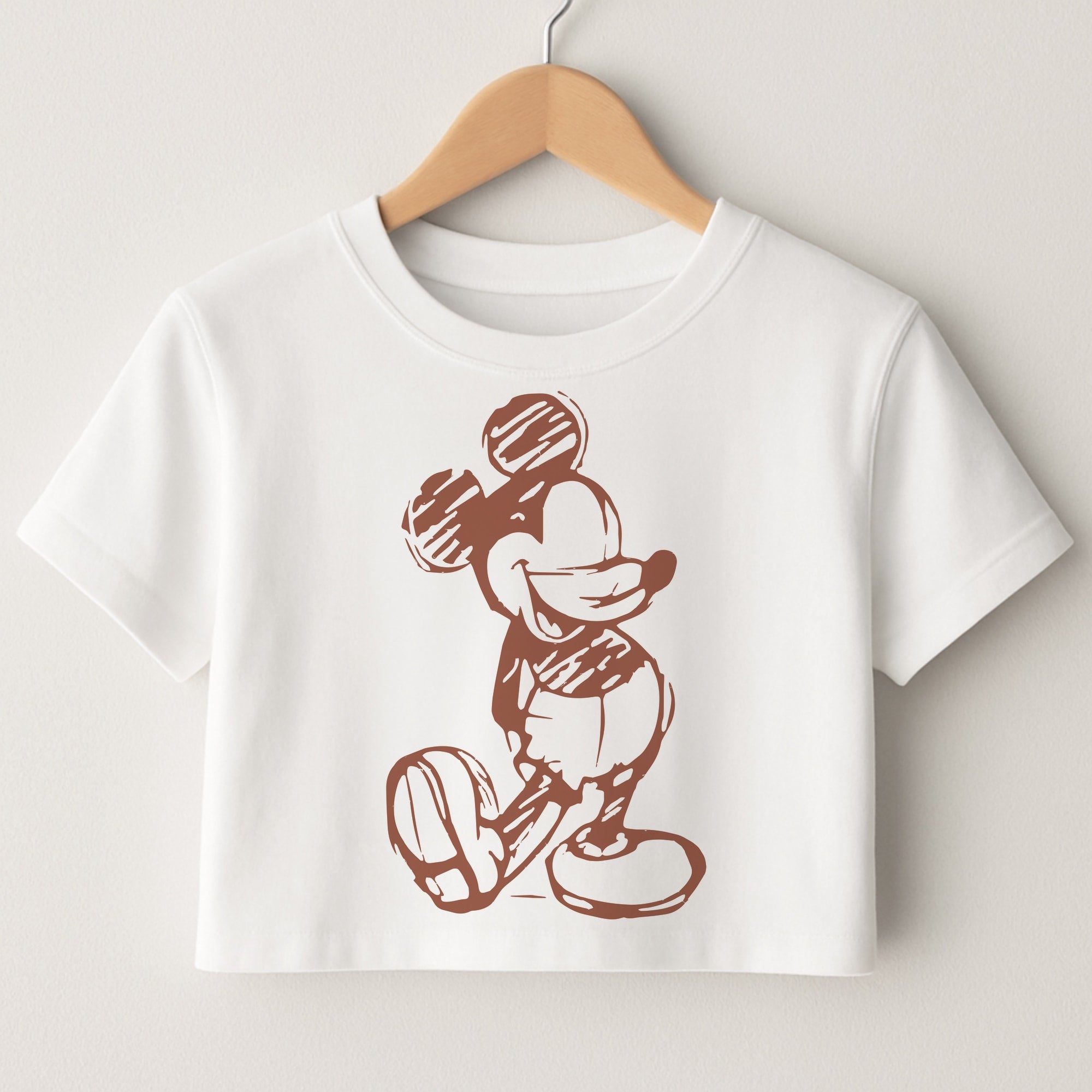 Sketched Mouse Outline Beige  Crop Top