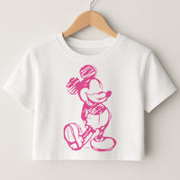 Sketched Mouse Outline Pink Crop Top